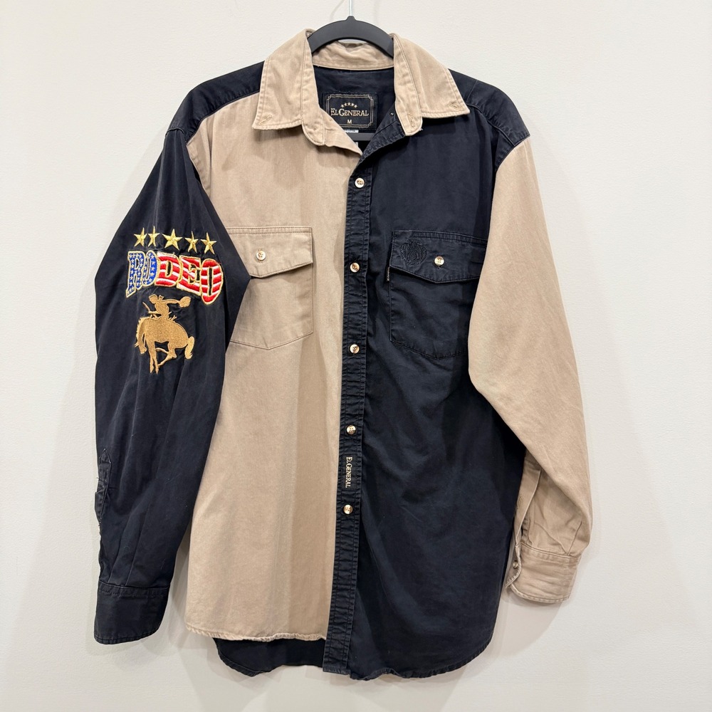 El General Mens M Button Down Shirt Rodeo Embroidered Western Cowboy Rockabilly